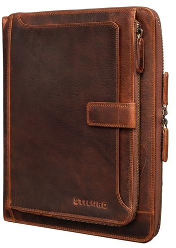 STILORD 'Colby' Konferenzmappe A4 mit Ringbuch Leder Aktenmappe Schreibmappe Managermappe Business Ledermappe 100% Echtleder, Farbe:Kara - Cognac