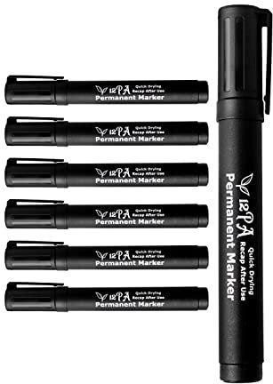12PA 6 Black | Permanent Marker Pens | Thick Bullet Tip | Permanent Markers | Black Marker Pen
