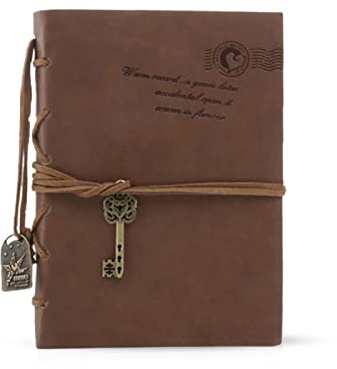 Porrasso retro anteckningsbok läder dagbok resedagbok ofodrad tom journal hänge skissbok present för män kvinnor barn pojkar student 160 ark 10 x 14 cm brun