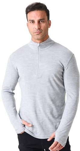 Merino Protect sous-Vêtement 100% Laine Mérinos Pull Douce Pull À Demi-Zip Chaud Randonnée Chasse