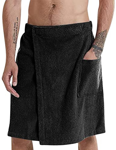 Oanviso Serviette de Bain pour Homme avec Fermeture Poche Serviette de Bain en Flanelle Saunakilt Jupe de Serviette de Bain Couleur Solide pour Paréo de Sauna&Salle de Bain A Noir XS