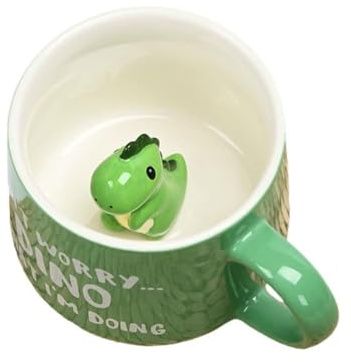 Biigming Tazza Dinosauro Tazza Animali 3D Tazzine da caffè in Ceramica Mug Bambina 350ml con figurine di animati Regalo per Natale, compleanno, festa della mamma, amici(Dinosauro verde)