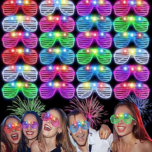Kimimara Neon Glasses Party - 24 Pack Flashing Glasses Glow in the Dark Kids Rave Glasses Flashing Sunglasses for Adults Rave Party Set Happy New Years Eve Party Glasses