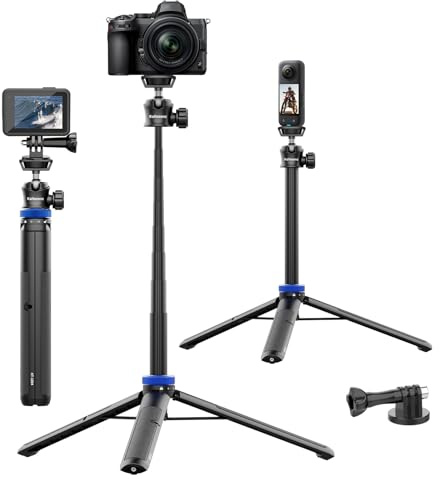 Kaitezenz Selfie Stick Tripod for Gopro Camera, 62 Extendable Tripod Stand with 360° Ball Head 1/4 Screw, Portable Lightweight Camera Tripod for Max Hero 13 12 11 10 DJI OSMO Pocket3 Action Camera