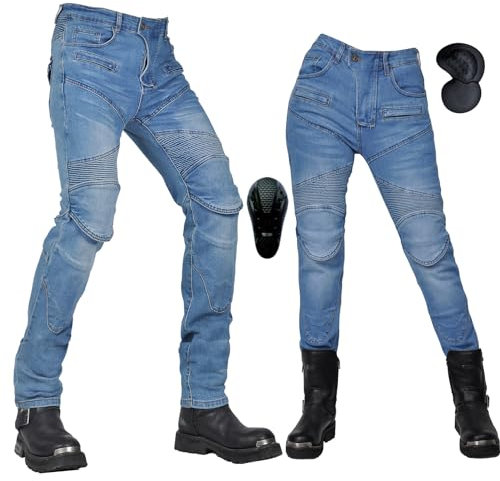 oFzimTo Motorradhose Herren/Damen, Motorrad Jeans mit Protektoren, Stretch Motorradbekleidung (Blau,M)