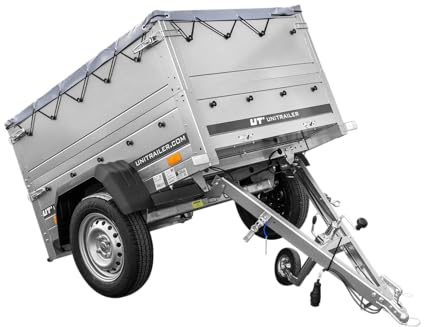 UNITRAILER Garden Trailer 150 Kipp med stödhjul, gardinhöjningar och släpvagnsskydd, bagagevagn för bil, golv 150 x 106 cm, biltrailer 500 kg
