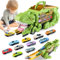 Ronronner Transport Truck Spielzeugautos für 3 4 5 6 Jahre alte Jungen, Autotransporter Spielzeug, Spielzeug Autos Dinosaurier Transporter LKW Mit 10 Rennautos (Green)