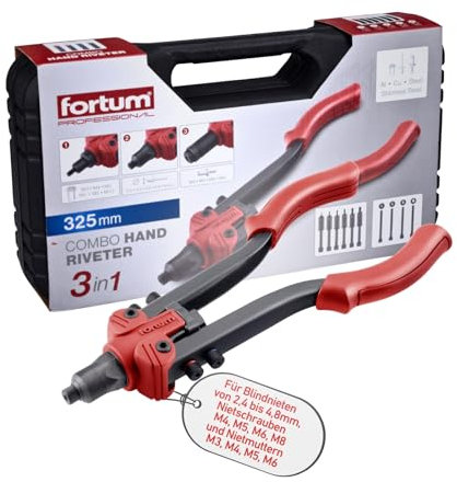 Fortum Remachadora manual combinada para tornillos ciegos M3-M8, remaches ciegos de 2,4 – 6,4 mm y remaches roscados M3-M10 I para tuercas de remache, remaches pop y remaches de tornillo
