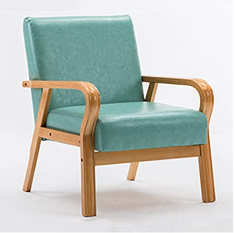 Akzentstuhl, moderner Retro-Sessel aus Leder im Mid-Century-Stil für Wohnzimmer, Einzelsofa-Sessel aus Massivholz, Lesesessel mit Kissen, Loungesessel mit Armlehne (Farbe: Blau)
