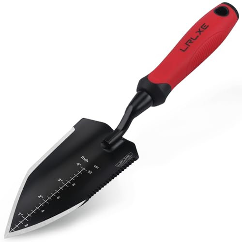 LRLXE Heavy Duty Garden Trowel, Stainless Steel Pointed Hand Shovel with Non‑Slip Rubber Handle, Ideal for Digging, Weeding, Transplanting, Planting Bulbs & Soil Scooping
