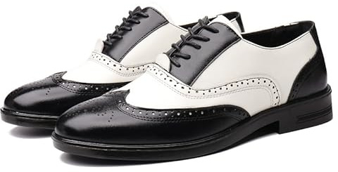 Scarpe Oxford Eleganti da Uomo con Lacci, Brogue, Punta a Farfalla in Rilievo, in Pelle vegana Bicolore, con Tacco a Blocco Antiscivolo, Basse, Resistenti allo Scivolamento, da Ballo(Nero,43 EU)