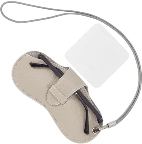 CREATCABIN Estuche de Cuero para Gafas de Sol, Bolsa Portátil para Gafas, Funda Fina, Ligera, Suave, para Viajes, con Correa para el Cuello, Paño de Limpieza, Regalo para Amigos, Vacaciones, Gris Oscu