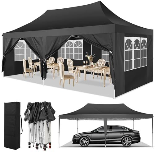COBIZI Pavillon partyzelt 3x6 wasserdicht stabil Winterfest,Pop-Up faltpavillion mit 6 Seitenteilen Kommerzielle sofort aufklappbare Vordächer Outdoor Gartenzelt Partyzelt für Party Festival,Schwarz