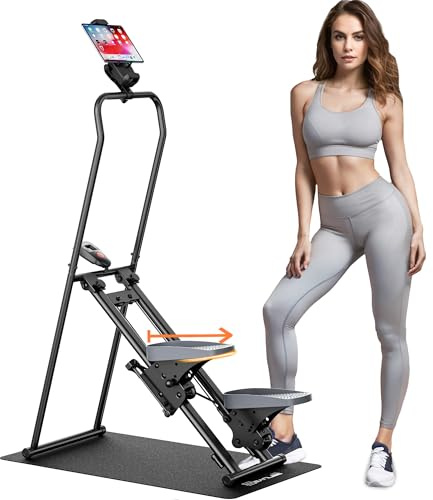 Upgraded seanleecore Stair Stepper Machine for Home with Device Holder & Silicone Floor Mat, Extra-Long Non-Slip Pedals Vertical Climber Exercise Machine