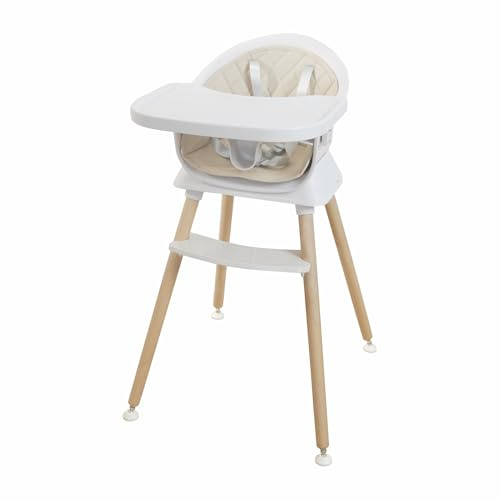 Albert Baby 3-in-1 Wooden High Chair for Babies & Toddlers – Convertible Baby Highchair with Tray, Booster Seat & Kids Chair – Modern, Easy-to-Clean Design, Adjustable Legs, Safety Harness, Beige