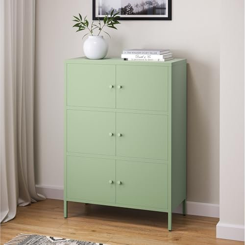 skølm Metallkommode Atriona, Wohnzimmerschrank mit 3 Fächern mintgrün, Sideboard, Mehrzweckschrank Stahl 3x2, 113x80x38 cm