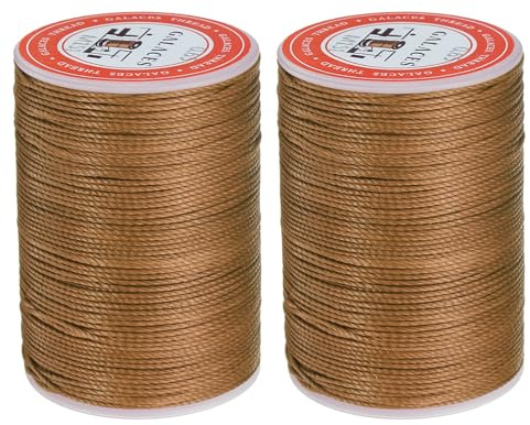 sourcing map Round Leather Sewing Waxed Thread, 85m / 93 Yards Polyester Wax String, 0.65mm Wax Stitching Cord for Leather Crafts, Bookbinding, Bracelets Braided, Saddle Brown, 2pcs