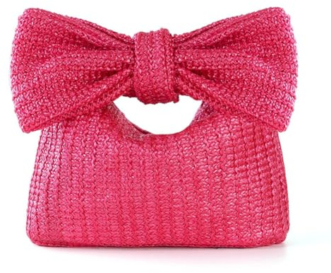 GreatRise halm handväska med båghandtag damer clutch-halmväska halmplånbok med dragkedja enkel strandväska sommar bärväska korgväska för resor dagligen, ROSA