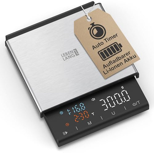 LEBENLANG Kaffeewaage & Espresso Waage - 0,1g Präzise mit Timer I Barista Coffee Scale I Kaffeewaage mit Timer Espressowaage Digital I Kaffeewage Feinwaage Kaffee Waage Küchenwaage Scales Briefwaage