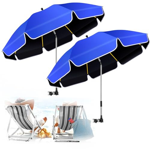 QTREE intelligence 48.8 inch Large Beach Umbrella with Clamp Sun Shade for Beach Chair, 360°Adjustable UV Protection Golf Umbrella with Clip for Outdoor Stroller Wheelchair Camping Chair