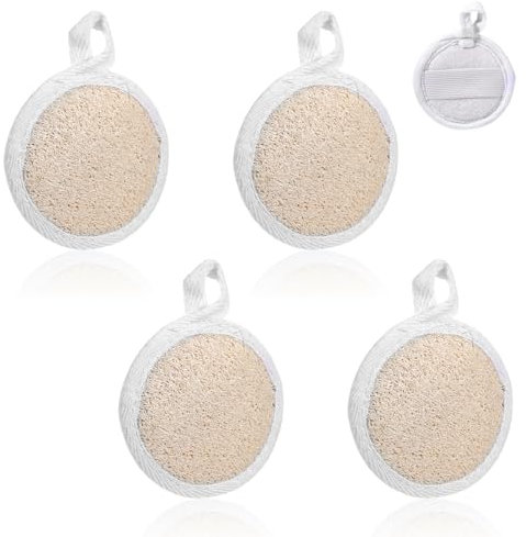 Tyqour 4 Pcs Natural Loofah Sponge Facial Scrub Exfoliating Pads for Face Exfoliating Loofah Pads Scrubbers Facial Sponge Loofah Natural for Women Men Bath Shower (White)