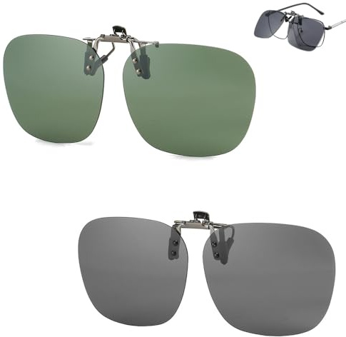 Trsnzul 2 Pièce Solaire pour Lunettes de Vue, Clip Lunettes de Soleil Femme, Clip Carré Lunette de Soleil, Lunettes Soleil Clip pour Hommes, Clip Solaire Gris pour Lunettes de Vue