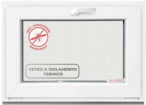 Finestra ribaltabile 90 x 70 cm, 2 vetri – tutte le dimensioni finestre in plastica con profilo da 60 mm – Finestra cantina (larghezza x altezza): 900 x 700 mm, perfetto per finestre da giardino