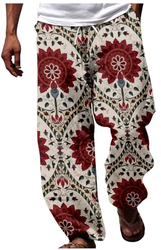 Pantalon de sport large pour homme - Imprimé africain - Style national traditionnel - Pantalon de détente - Jambe droite - Taille basse - Stretch - Pantalon de jogging - Style hippie