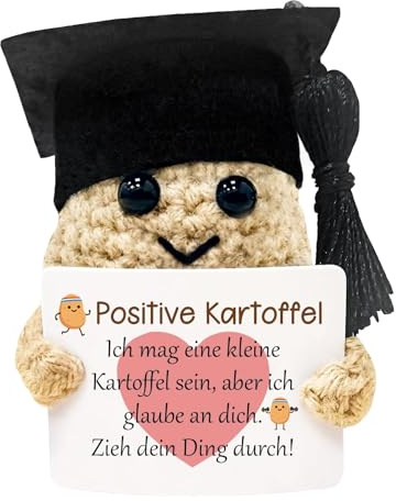 Yuwnd Glücksbringer, Glücksbringer Prüfung, Bachelor Geschenk, Schultüte Erwachsene Kreative Strickwolle Kartoffel Puppe Einschulung GeschenkPositiver mit Energiekarte