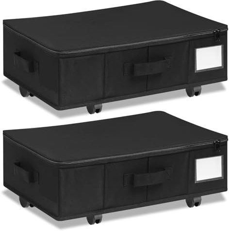 2 cajones para debajo de la cama con ruedas, rotación de 360°, almacenamiento de ropa de cama plegable con tapa, ultra grueso, Oxford 600D, color negro, 78 x 40 x 18,5 cm
