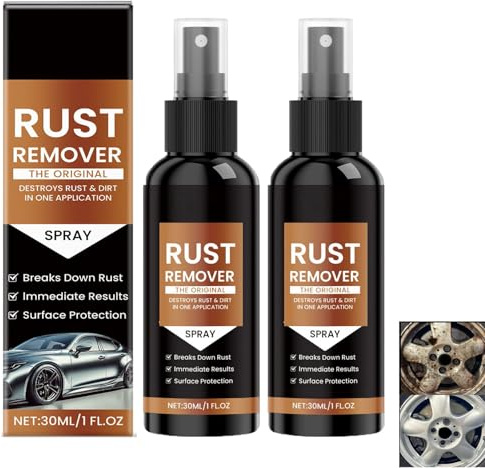 2Pcs Car Rust Remover Spray, Rust Remover For Metal, Car Rust Treatment, Powerful and Multipurpose Rust Protection Spray, Wheel Cleaning Long-Lasting Protection, For Cars, Motorcycle, Truck, Chain