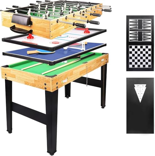 Hotsizz Mesa multijuego 10 en 1 con futbolín, mesa de ping Pong, mesa de billar, aire hockey y más Encore 121 × 61 × 73 cm Adecuado para adultos y niños.