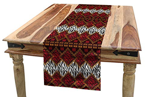 ABAKUHAUS afrikanisch Tischläufer, Wildlife Tierhaut, Esszimmer Küche Rechteckiger Dekorativer Tischläufer, 40 x 300 cm, Braun und Rot