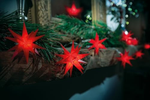 STEINFIGURENWELT GIEBEN 3D LED 9 Sterne 12cm Sternenkette Lichterkette mit Sternen Weihnachtsstern Außenstern wetterfest für außen und innen 13m Kabel von Dekowelt (Rot)