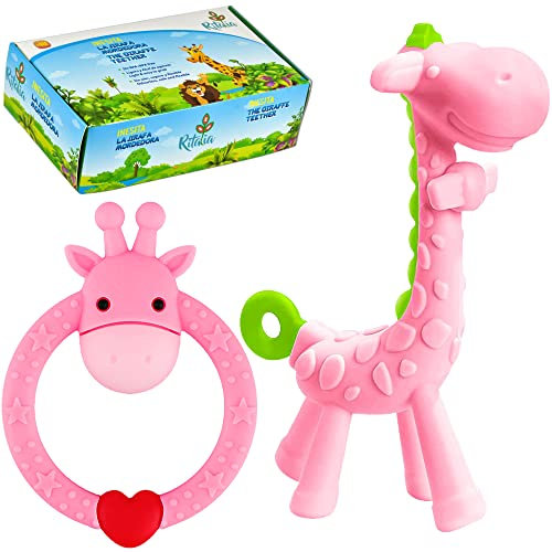 Ritalia beißring für babys kühlend,Kleinkinder beissring für zum zahnen,Natürlicher Kühlbeißring (ROSA)