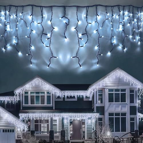 LEDYA Icicle Outdoor Christmas Lights, 14M 360led Christmas Lights Outdoor Decorations, Fairy Lights Plug in for Christmas Decorations, Waterproof/8 Modes/Timer, Outside Roof Window Garden Xmas Light