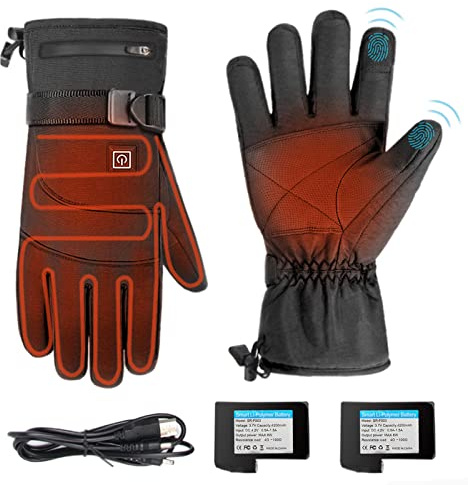ANKBOY Gants Chauffants Alimentés par Batterie Rechargeable 3.7V 4000mAh - Chauffe-Mains Étanches Homme Femme avec 3 Niveaux de Chauffage, Écran Tactile pour Ski, Bicyclette, Pêche, Cyclisme, Moto