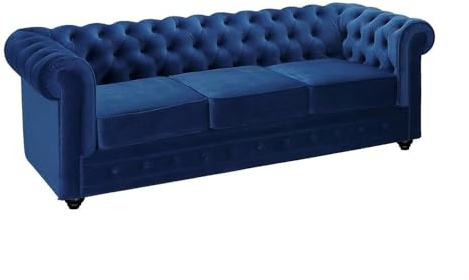 Vente-unique - Sofá Fijo 3 plazas Chesterfield - Terciopelo - Azul eléctrico