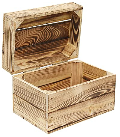 MARWOOD Boîte Cadeau en Bois Flammé 30 x 20 x 20 cm - Caisse à Vin Vintage Avec Couvercle - Boîte à Souvenirs