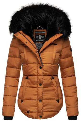 MARIKOO warme Damen Winter Jacke Winterjacke Steppjacke gefüttert Kunstfell B618 [B618-Lotus-Cinnamon-Gr.XS]