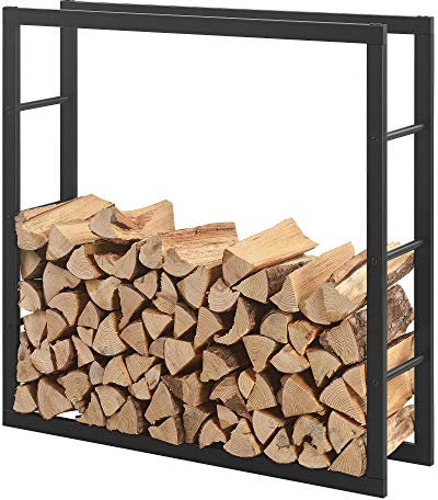 [en.casa] Kaminholzregal Täby Brennholzregal innen außen Metall 100 x 25 x 100 cm Holzunterstand Stapelhilfe für Feuerholz Holzlager Kaminholzständer Schwarz
