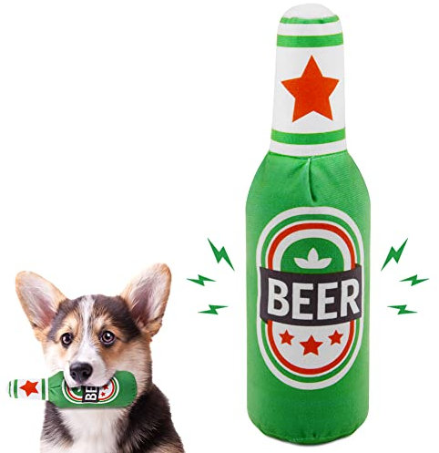 vsshe Bierflaschen-Plüschtiere, 1 Packung Haustier Plüsch Quietschendes Hundespielzeug, Champagnerform Hund Quietschendes Kauspielzeug, Interaktives Sicheres Puppenspiel, Hunde Geburtstagsspielzeug