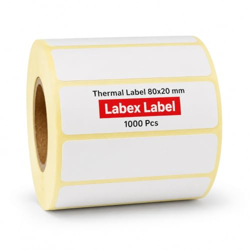 Etichette termiche 80x20 mm su rotolo – Etichette Prezzi Codice a Barre Termica Diretta – 1 rotoli 1000 etichette – Senza nastro – TSC Godex compatibili – Labex Label