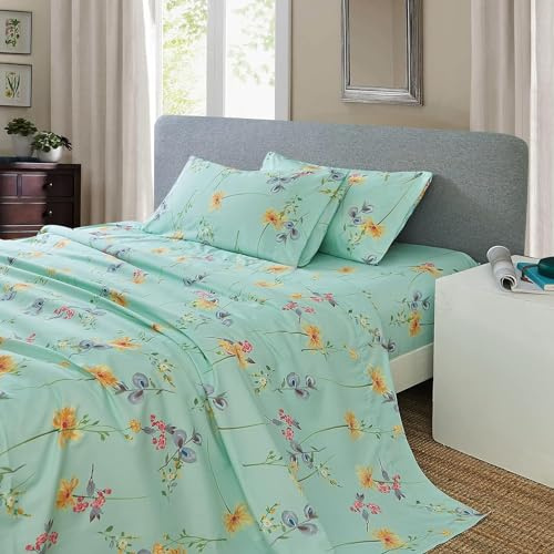 JSD Floral Pattern Duvet Cover Set Full Size 4 Piece Soft Botany Microfiber Extra Deep Pockets Green