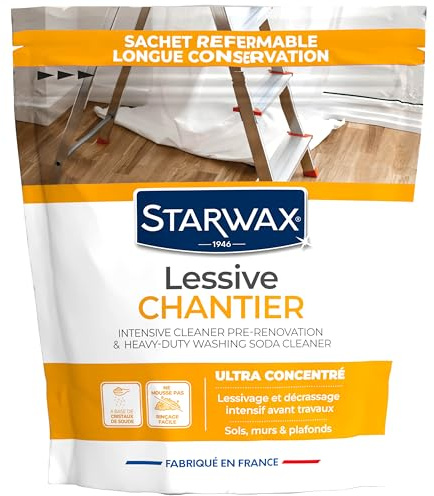 STARWAX - Lessive Chantier Ultra Concentrée - Lessivage et Décrassage Intensif avant Travaux - Nettoie - Dégraisse - À Base de Cristaux de Soude - Sols, Murs, Plafonds - Fabriqué en France - 1,4 kg