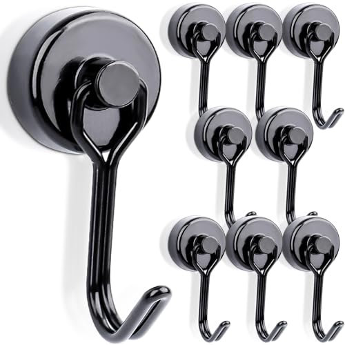 Gancio magnetico extra forte, 8 pezzi, 15 kg, 20 mm, girevole, gancio magnetico con gancio, gancio magnetico per porte in ferro, frigoriferi, cucine, appendiabiti, ufficio, magnetico, grande argento