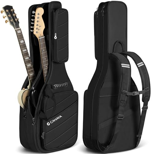 CAHAYA Verbesserung Doppelt E-Gitarren Tasche: 18mm Dicke Polsterung Gigbag für E-Gitarre, ST, LP und Tele mit reflektierenden Bändern, CY00378-1