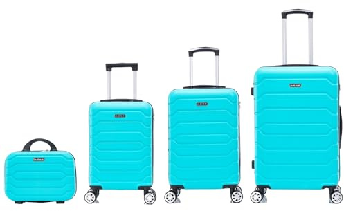 Mi Ko Mi Ka Conjunto de Maletas de Viaje Elegantes: Carcasa Ligera de ABS, Cerradura Numérica, 4 Ruedas Giratorias 360°, Asa Telescópica de Aluminio | Juego de 3 o 4 Maletas (8002, Azul Claro)