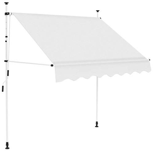 Iiaky Tenda da Sole Retrattile Manuale 150 cm Crema,Tenda da Sole per Esterno Avvolgibile,Tenda da Sole a Bracci Estensibili con Telaio in Alluminio,Tettuccio Resistente al Sole e Impermeabile e Manov