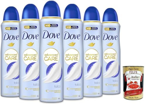 Dove Deodorante Spray Advanced Care Talco, deo Mit feuchtigkeitsspendenden und empfindlichen Formel,ohne Alkohol, 72 Stunden, 6x 150 ml + Italian Gourmet polpa 400g